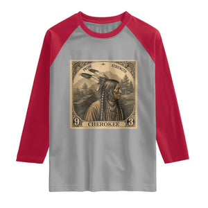 Cherokee Pride Strength Raglan Shirt Native American Vintage Postage Stamp Graphic