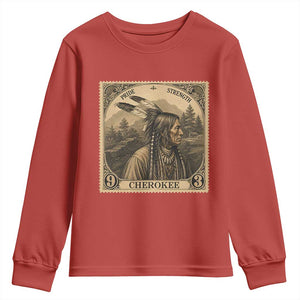 Cherokee Pride Strength Youth Sweatshirt Native American Vintage Postage Stamp Graphic