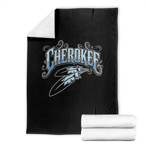 Cherokee Native American Heritage Throw Blanket Blue Feather Filigree Typography