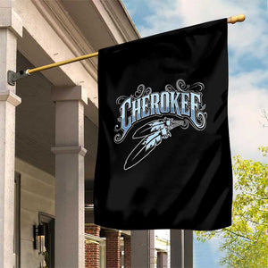 Cherokee Native American Heritage Garden Flag Blue Feather Filigree Typography