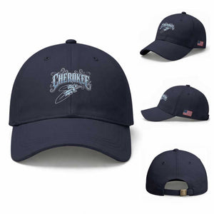 Cherokee Native American Heritage Baseball Cap Blue Feather Filigree Typography