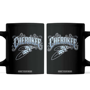 Cherokee Native American Heritage Coffee Mug Blue Feather Filigree Typography