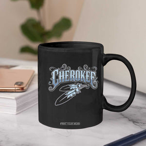 Cherokee Native American Heritage Coffee Mug Blue Feather Filigree Typography