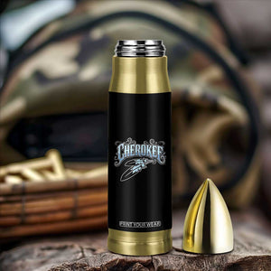Cherokee Native American Heritage Bullet Tumbler Blue Feather Filigree Typography