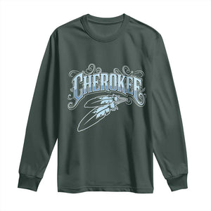 Cherokee Native American Heritage Long Sleeve Shirt Blue Feather Filigree Typography