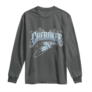 Cherokee Native American Heritage Long Sleeve Shirt Blue Feather Filigree Typography