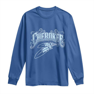 Cherokee Native American Heritage Long Sleeve Shirt Blue Feather Filigree Typography