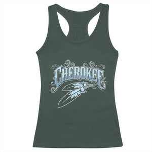 Cherokee Native American Heritage Racerback Tank Top Blue Feather Filigree Typography