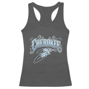 Cherokee Native American Heritage Racerback Tank Top Blue Feather Filigree Typography