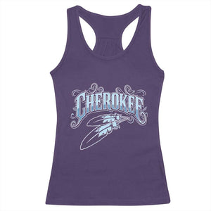 Cherokee Native American Heritage Racerback Tank Top Blue Feather Filigree Typography