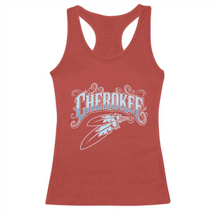 Cherokee Native American Heritage Racerback Tank Top Blue Feather Filigree Typography