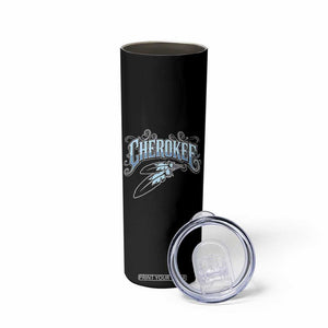 Cherokee Native American Heritage Skinny Tumbler Blue Feather Filigree Typography