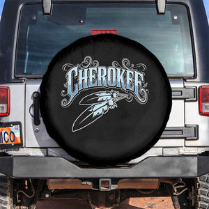 Cherokee Native American Heritage Spare Tire Cover Blue Feather Filigree Typography