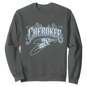 Cherokee Native American Heritage Sweatshirt Blue Feather Filigree Typography