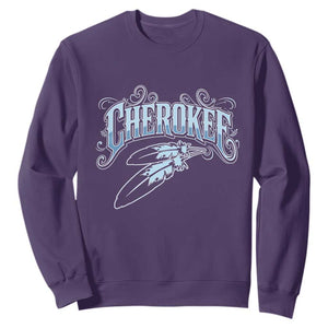 Cherokee Native American Heritage Sweatshirt Blue Feather Filigree Typography