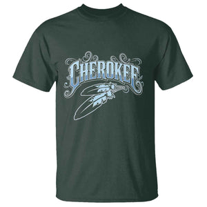 Cherokee Native American Heritage T Shirt Blue Feather Filigree Typography