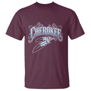 Cherokee Native American Heritage T Shirt Blue Feather Filigree Typography