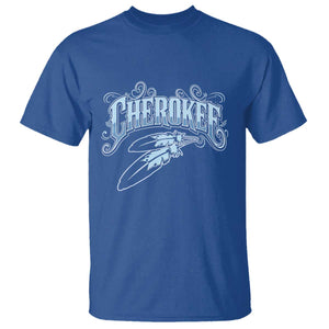 Cherokee Native American Heritage T Shirt Blue Feather Filigree Typography