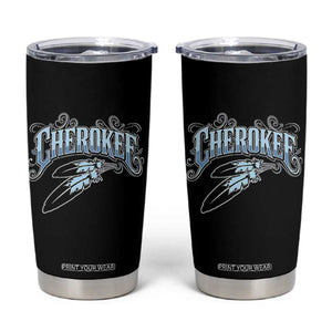 Cherokee Native American Heritage Tumbler Cup Blue Feather Filigree Typography