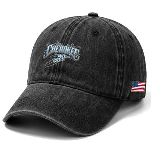 Cherokee Native American Heritage Washed Cotton Baseball Cap Blue Feather Filigree Typography