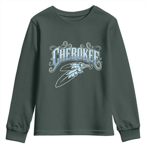 Cherokee Native American Heritage Youth Sweatshirt Blue Feather Filigree Typography