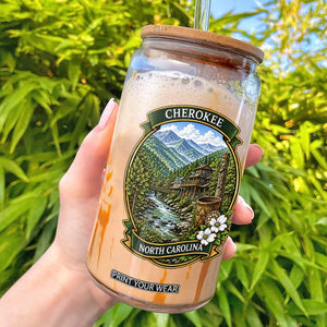Vintage Great Smoky Mountains Glass Can Cherokee North Carolina Landscape