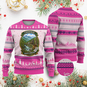 Vintage Great Smoky Mountains Ugly Christmas Sweater Cherokee North Carolina Landscape