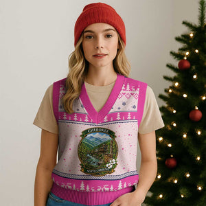 Vintage Great Smoky Mountains V-Neck Knit Sweater Vest Cherokee North Carolina Landscape