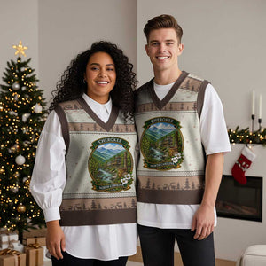 Vintage Great Smoky Mountains V-Neck Knit Sweater Vest Cherokee North Carolina Landscape