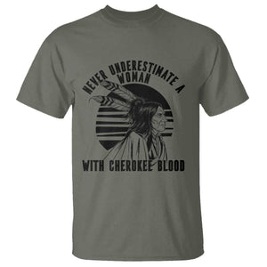 Never Underestimate A Woman With Cherokee Blood T Shirt Native American Heritage Gift