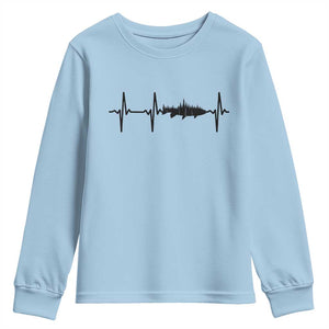Fish And Forest Fishing Lover Heartbeat Gift Youth Sweatshirt TS12 Light Blue Print Your Wear
