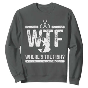Where Is The Fish Sweatshirt Funny WTF Fishing Gift TS12 Dark Heather Print Your Wear