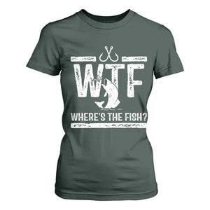 Where Is The Fish T Shirt For Women Funny WTF Fishing Gift TS12 Dark Forest Green Print Your Wear