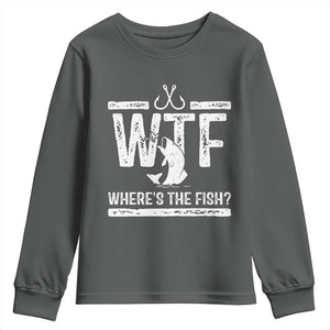 Where Is The Fish Youth Sweatshirt Funny WTF Fishing Gift TS12 Dark Heather Print Your Wear