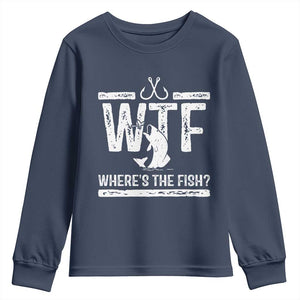 Where Is The Fish Youth Sweatshirt Funny WTF Fishing Gift TS12 Navy Print Your Wear