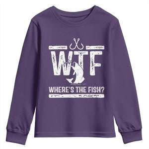 Where Is The Fish Youth Sweatshirt Funny WTF Fishing Gift TS12 Purple Print Your Wear