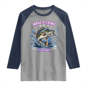 Funny Make Fishing Great Again Raglan Shirt Fisherman Gift TS12 Sport Gray Navy Print Your Wear