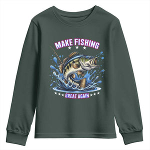 Funny Make Fishing Great Again Youth Sweatshirt Fisherman Gift TS12 Dark Forest Green Print Your Wear