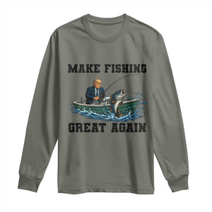 Funny Trump Long Sleeve Shirt Make Fishing Great Again American Flag Gift TS12 Military Green Print Your Wear