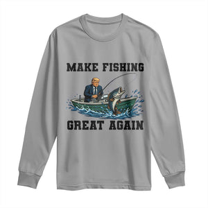 Funny Trump Long Sleeve Shirt Make Fishing Great Again American Flag Gift TS12 Sport Gray Print Your Wear
