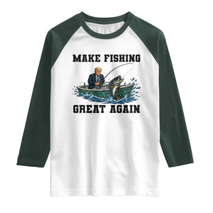 Funny Trump Raglan Shirt Make Fishing Great Again American Flag Gift TS12 White Dark Forest Green Print Your Wear
