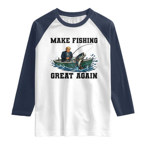 Funny Trump Raglan Shirt Make Fishing Great Again American Flag Gift TS12 White Navy Print Your Wear