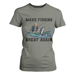 Funny Trump T Shirt For Women Make Fishing Great Again American Flag Gift TS12 Military Green Print Your Wear