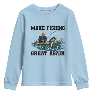 Funny Trump Youth Sweatshirt Make Fishing Great Again American Flag Gift TS12 Light Blue Print Your Wear