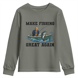Funny Trump Youth Sweatshirt Make Fishing Great Again American Flag Gift TS12 Military Green Print Your Wear