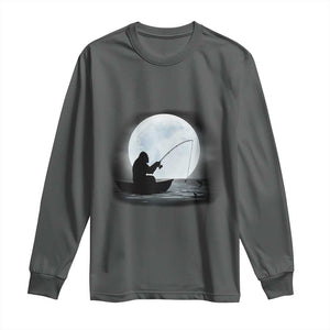 Funny Fisherman Gift Long Sleeve Shirt Bigfoot Fishing TS12 Dark Heather Print Your Wear