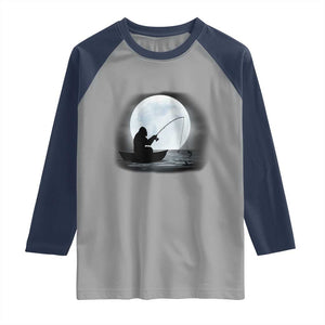Funny Fisherman Gift Raglan Shirt Bigfoot Fishing TS12 Sport Gray Navy Print Your Wear