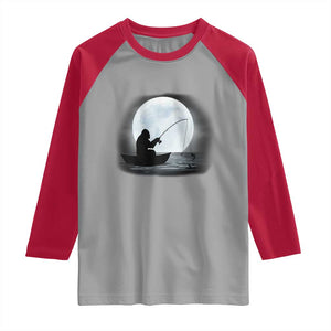 Funny Fisherman Gift Raglan Shirt Bigfoot Fishing TS12 Sport Gray Red Print Your Wear