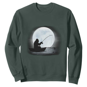 Funny Fisherman Gift Sweatshirt Bigfoot Fishing TS12 Dark Forest Green Print Your Wear