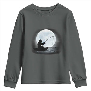 Funny Fisherman Gift Youth Sweatshirt Bigfoot Fishing TS12 Dark Heather Print Your Wear